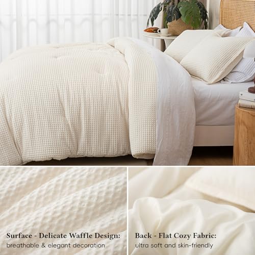 David's Home Waffle Weave Comforter Set 3PCS Queen Size, Soft Breathable Lightweight Cozy Skin-Friendly Warm for All Seaso...