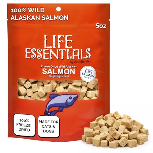 Life Essentials by Cat-Man-Doo | Salmon - 5oz. Bag | Freeze Dried Salmon Cat & Dog Treats | Healthy, Single Ingredient, Tr...