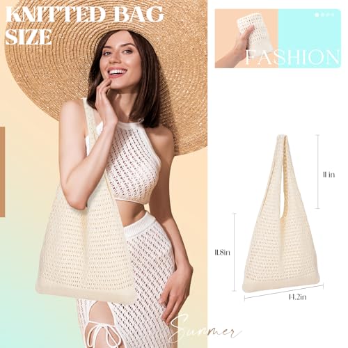 Babelshar Crochet Beach Tote Bag Summer Vacation Hobo Tote Knit Bags for Women Mesh Woven Travel Crochet Purse Aesthetic Bag