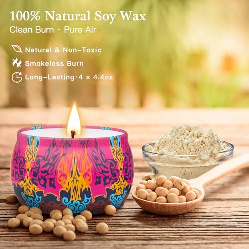 Scented Candle Gift Set - 4 Pack Long-Lasting Scented Soy Wax Candles with Fig, Lemon, Spring & Lavender, Aromatherapy Can...
