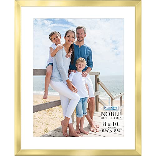 Icona Bay 8x10 Gold Picture Frame w/Mat, Modern Professional Frame, Noble Collection