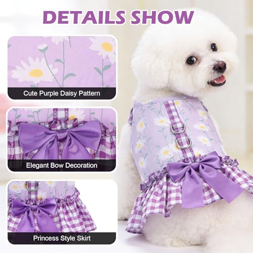 EXPAWLORER Dog Harness Small Medium Sized Dogs, Daisy Dog Dress Bowknot Harness and Leash Set, No Choke No Pull Soft Mesh ...