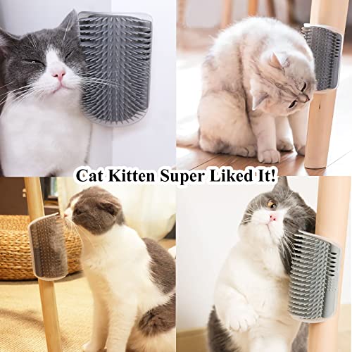 DOUBLE 2 C Hair Brush, 4 Pack Cat Wall Corner Groomers with Catnip, Soft Face Scratchers Brush, Corner Massage Comb for Lo...