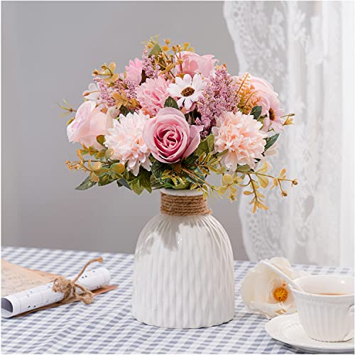 Epicpetal Fake Flowers in Vase, Artificial Pink Flowers in Vase for Decoration Faux Flowers Fake Floral for Home Decor Ind...