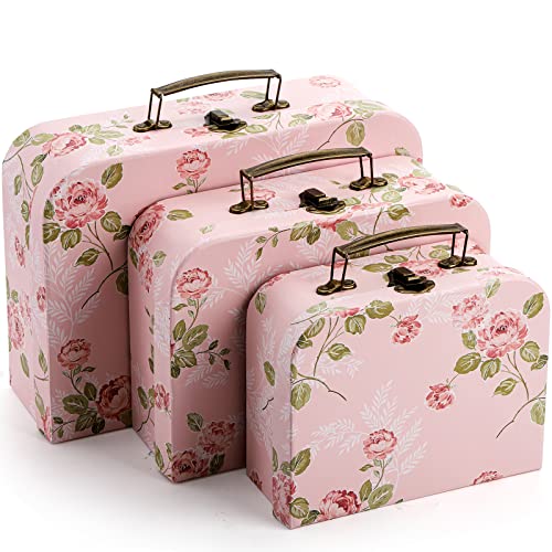 Fasmov 3 Pack Paperboard Suitcases Storage Box Decorative Storage Boxes Gift Boxes With Lids for Photo Storage Home Decora...