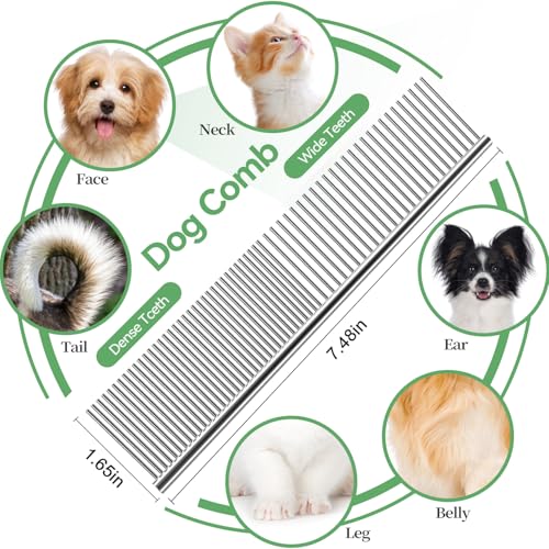 FOR-HI Dog & Cat Brush,Pet Grooming Kit 4PCS- Dog Brush for Shedding| A Pair Pet Hair Removal Gloves| Metal Comb for dog.R...