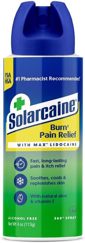 Solarcaine Aloe Sunburn Relief Spray with 4% Lidocaine - After Sun Care Relief for Burns, Scrapes & Itch - Aloe Spray to S...