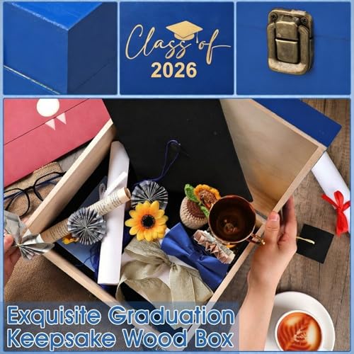 Geelin Graduation Keepsake Wooden Box Class of 2026 Graduation Cap Large Keepsake Box Graduate Wooden Engraving Memento Ca...