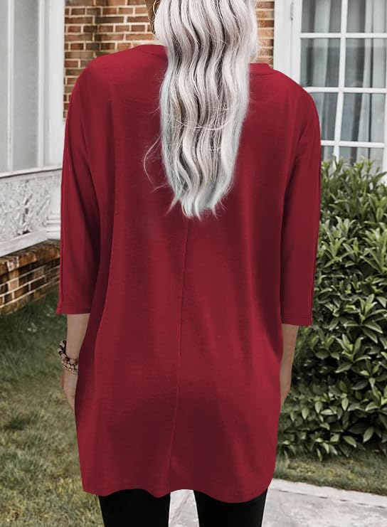 Poetsky Womens 3/4 Sleeve Tunics or Tops to Wear with Leggings Long Shirts Blouses with Pockets S-3XL