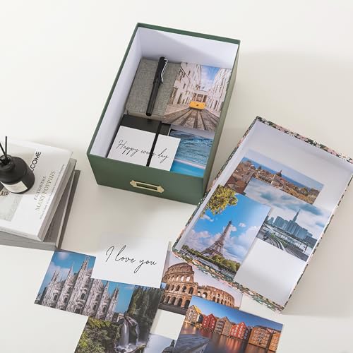 Soul & Lane Decorative Photo Storage Box with Lid, 11.7" × 7.7" × 4.5", Memory Box for Keepsakes, Floral Cardboard Picture...
