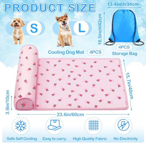 DoubleFill 4 Pack Cooling Dog Mats with Supportive Pillow 15.7" x 23.6" Self Cooling Dog Pads Ice Silk Washable Pet Cool M...