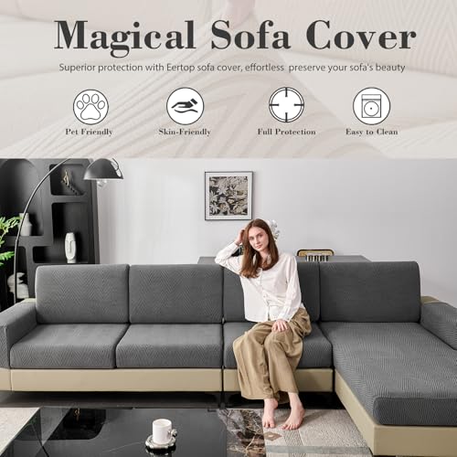 Eertop Couch Cushion Covers for Sectional Sofa, Wear Resistant Stretch Sofa Slipcovers for Sofa Universal Cushion Protecto...