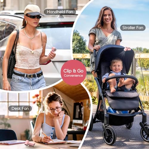 Portable Clip-On Mini Fan, Hands-Free, Turbo Personal Handheld Fans Rechargeable w/ 4 Wind & LED Display, Pocket Size Summ...