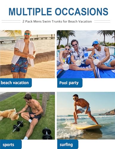 Ekouaer 2 Pack Men's Swim Trunks 5" with Compression Liner 2 in 1 Board Shorts Quick Dry Bathing Suit Swimwear Zipper Pocket
