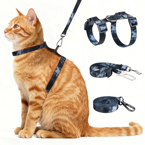 Cat Harness and Leash Set, 3-in-1 Escape Proof Adjustable, Comfortable Soft Lightweight, Safe, Easy to Wear, Walking Trave...