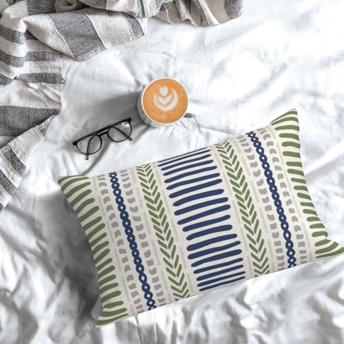 DAFENA Sage Green Pillow Covers 12x20 Inch 2 Pcs Boho Navy Blue Grey Polka Dots Stripe Decor Throw Pillows Modern Geometri...