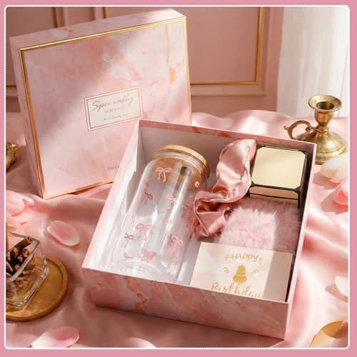 Ovveroche Birthday Gifts for Women, 6 Pcs Pink Birthday Gift Box Set for Women Self Care Mom Sister Wife Girlfriend Daught...