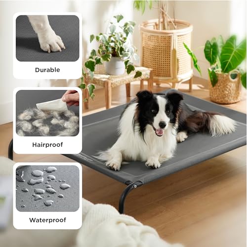 Bedsure Outdoor Elevated Dog Bed Large Sized Dog, Portable Indoor & Outdoor Cooling Raised Cot Pet Hammock Bed with Skid-R...