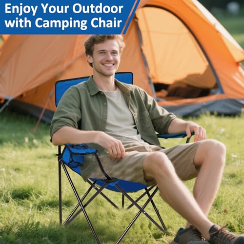 SAILARY Folding Camping Chair with Cup Holder, 225lbs Capacity, Portable Foldable Chair with Large Anti-Sink Feet, PE Coat...