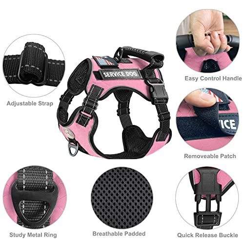 Cymiler Service Dog Vest,No-Pull Dog Harness and Leash Set,Adjustable Oxford Reflective Service Dog Vest Harness with Hand...