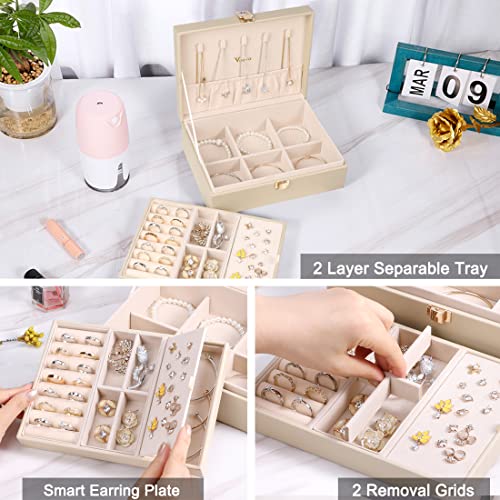 Voova Jewelry Box Organizer for Women Girls, 2 Layer Large Men Jewelry Storage Case, PU Leather Display Jewellery Holder w...