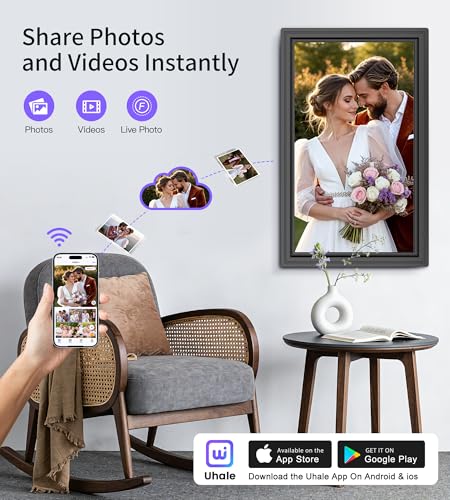 64GB 15.6" Large Digital Picture Frame, Uhale WiFi Electronic Photo Frames with 1920 x 1080 FHD IPS Touch Screen, Support ...