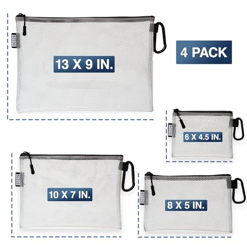 GOBAGS Air Production Multi‑Size Clear Zipper Pouch (4‑Pack) – Cable Organizer & Travel Gear Bag for Electronics, Camera A...