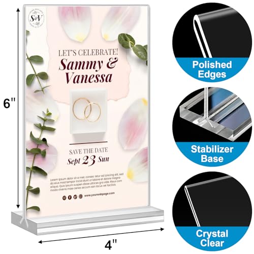 Acrylic Sign Holder 4x6, 20 Pack Clear Table Vertical Double Sided Table Menu Display, Plastic Desktop Picture Frames Stan...