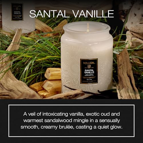 Voluspa Santal Vanille Candle, 18 oz, Coconut Wax Blend, Scented Candles for Home, 100 Hour Burn Time, Candle Jars