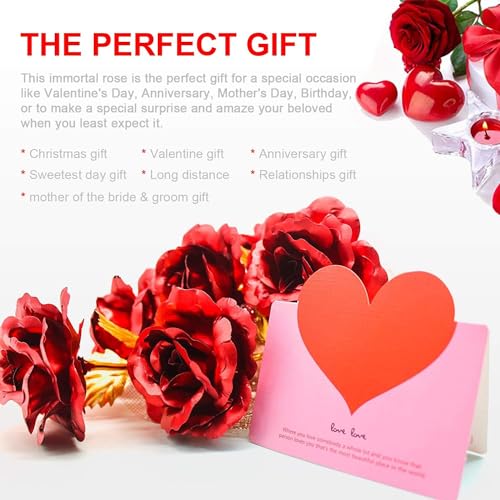 FonteeUS 9Pcs Gold Rose Flower Bouquet, Gold Foil Artificial Rose Bouquet with Gift Box, Romantic Present for Her on Valen...