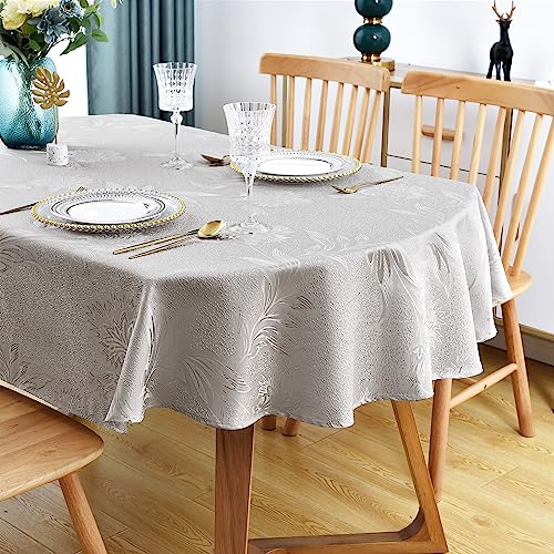 Wolkemer Shiny Small Oval Jacquard Tablecloth 52 x 70 Inch Grey Floral Countryside Leaves Damask Patterns Table Cloth Glos...