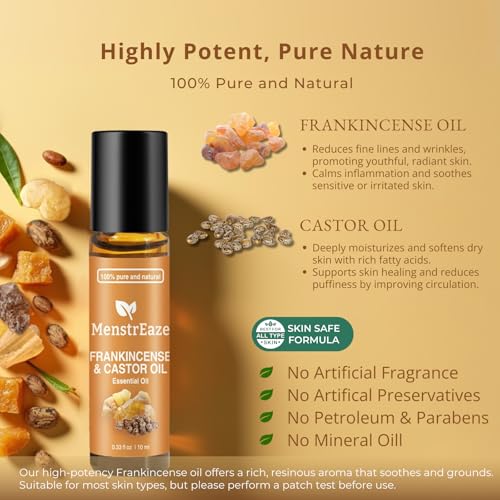 Castor Oil Roll On and Frankincense Essential Oil for Face, High Potency Eye Roller for Skin, 100% Pure Natural Moisturize...