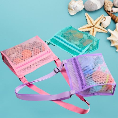 MUYIZI Mesh Beach Bag for Shells Collecting 3 Pack,Shell Bags for Beach, Sea Shell Bags for Picking Up Shells, Beach Shell...