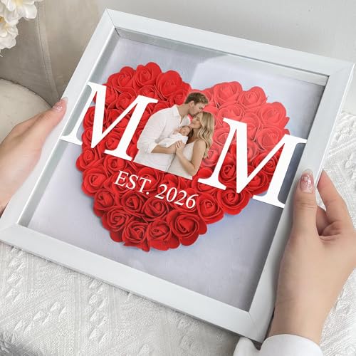 Personalized Photo Mom We Love You Flower Shadow Box with LED Light, Mothers Day Display Case Shadow Box Frame with Name f...