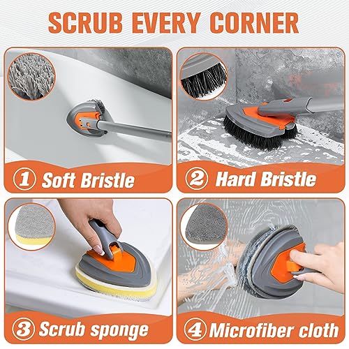 Eazer 4-in-1 Long-Handled Tub Scrubber-Versatile Bathroom Cleaning Brush with Shower Scrubber-Ideal Shower Cleaner Brush f...