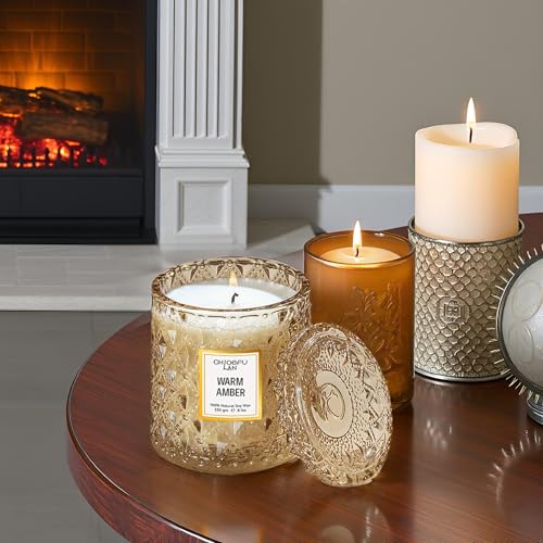 Chloefu LAN Amber Candles, Luxury Candle for Home Scented, Long Burning Time, Holiday Gifts, All Natural Soy Wax Decorativ...
