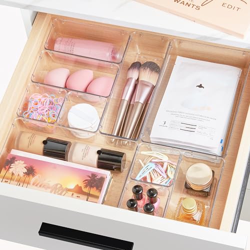 Vtopmart 44 PCS Clear Plastic Drawer Organizers Set, 4-Size Versatile Bathroom and Vanity Organizer Trays, Non-Slip Storag...