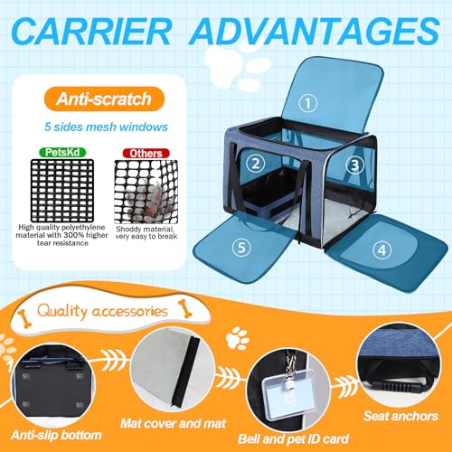 Petskd Extra Large Cat Carrier with Litter Box 24"x17"x17" for Medium Large Cat or 2 Small Cats, Collapsible Soft Sided Pe...
