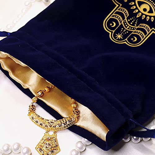 ARTSY CRAFTS 6x9" Hamsa Hand Velvet Jewelry Pouch Gift Bags, Fatima Hand Evil Eye Velvet Drawstring Oracle Tarot Card Rune...