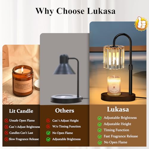 Lukasa Candle Warmer Lamp with Timer and Dimmer, Adjustable Height Candle Warmer for Candle, Birthday Gifts for Women Men,...
