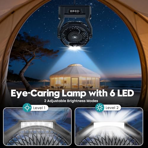 XZK Camping Fan, 20000mAh Rechargeable Battery Powered Fan, Portable Cordless Desk Fan with 4 Speeds 3 Timer, 2 LED Light,...