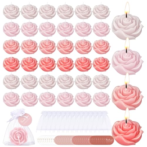 Treela 50 Set Flower Candles Wedding Favor for Guests Mini Pink Champagne Rose Shaped Tealight Candles for Return Gift Wed...