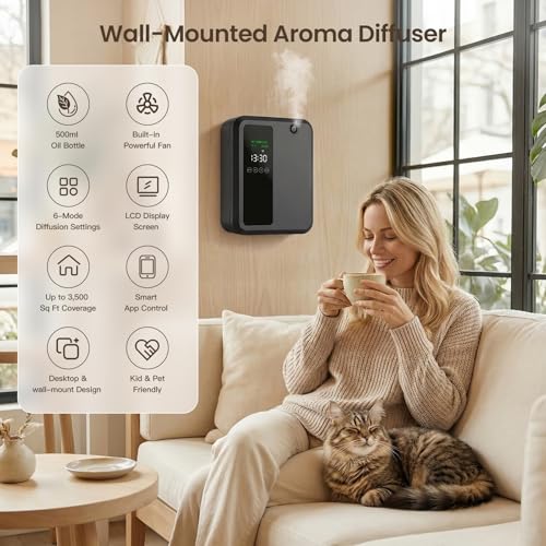 Waterless Essential Oil Diffuser for Large Room, 500ml Hotel Scent Diffuser, Cold Air Scent Machine, Covers Up to 3500 Sq ...