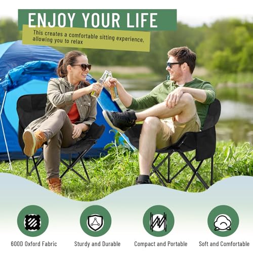 Seeloowy 2 Pack Compact Camping Chairs Portable Folding for Outside with Carry Bag Lightweight Moon Chairs for Travel Picn...
