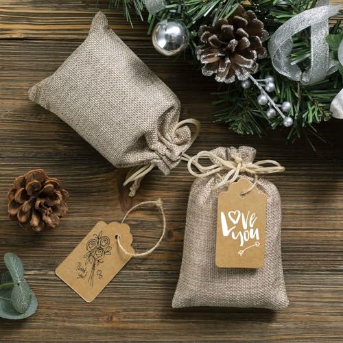flowsac 25PCS Burlap Gift Bags With Drawstring, 4x6 Small Party Favor Gift Bags, Burlap Linen Sacks Bags for Christmas, Pa...