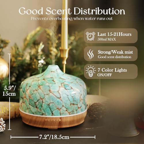 Porseme 500ml Glass Essential Oil Diffuser Aromatherapy Ultrasonic Cool Mist Humidifier 15-21 Running Hours Waterless Aut...