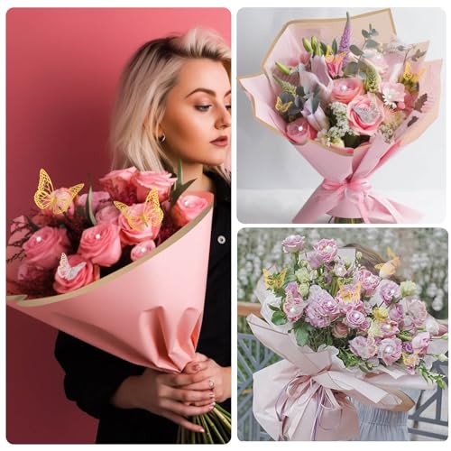 Thrilez 187PCS Flower Bouquet Wrapping Paper Kit Includes 40 Floral Paper, 24 Butterflies, 100 Bouquet Pins, 3 Ribbons and...