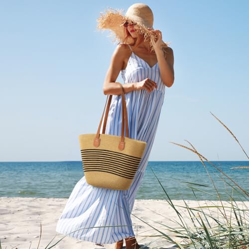 Trifabricy Beach Bags for Women, Summer Straw Beach Bag Straw Purse Shoulder Handbags Large Beach Tote for Summer Vacation