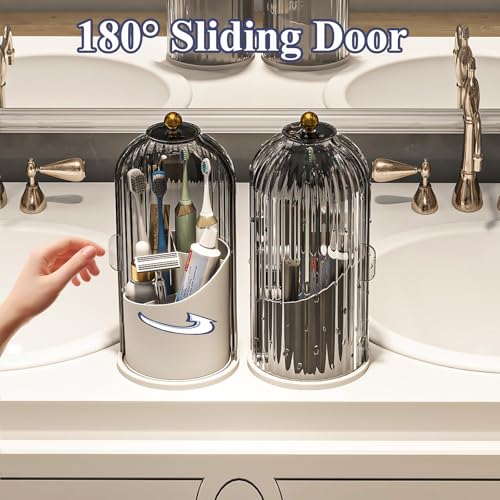 Zufudo Dustproof Toothbrush Holders with Cover, Rotating Electric Toothbrush and Toothpaste Holder for Bathroom Counterto...