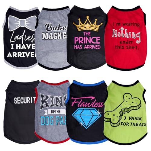 hoyuwak 8 Pieces Pet Shirts Funny Dog Printed Clothes Breathable Cool Puppy Sleeveless Vests for Summer